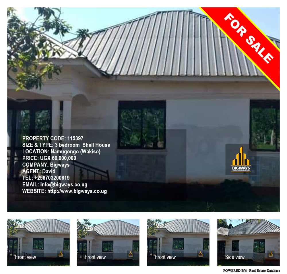 3 bedroom Shell House  for sale in Namugongo Wakiso Uganda, code: 115397