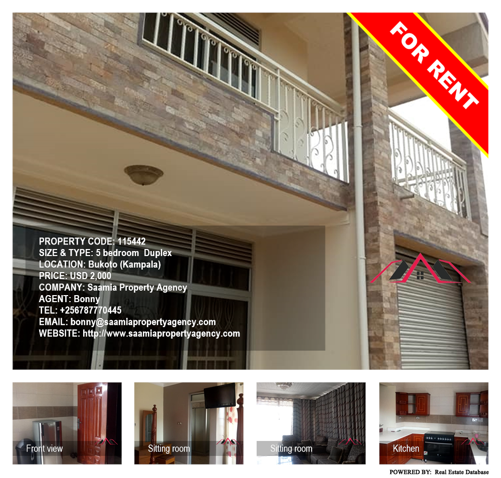 5 bedroom Duplex  for rent in Bukoto Kampala Uganda, code: 115442