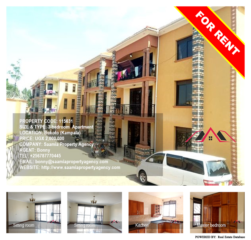 3 bedroom Apartment  for rent in Bukoto Kampala Uganda, code: 115631