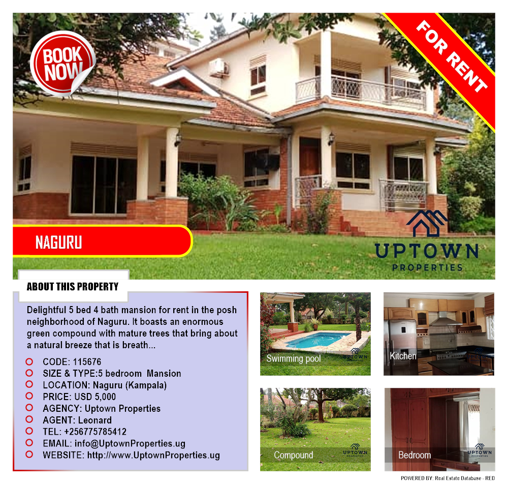 5 bedroom Mansion  for rent in Naguru Kampala Uganda, code: 115676