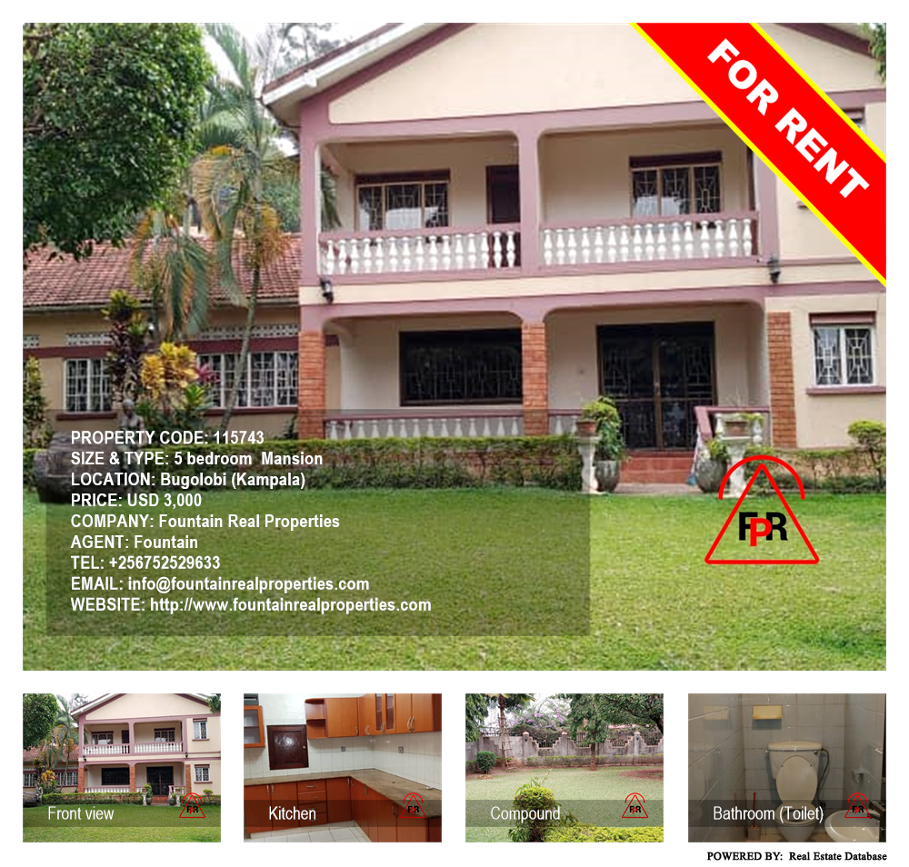 5 bedroom Mansion  for rent in Bugoloobi Kampala Uganda, code: 115743