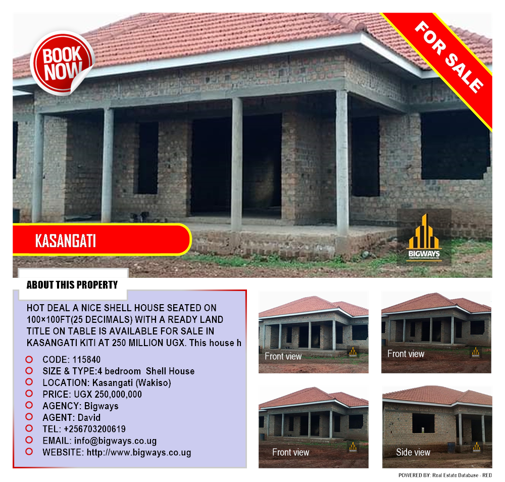 4 bedroom Shell House  for sale in Kasangati Wakiso Uganda, code: 115840