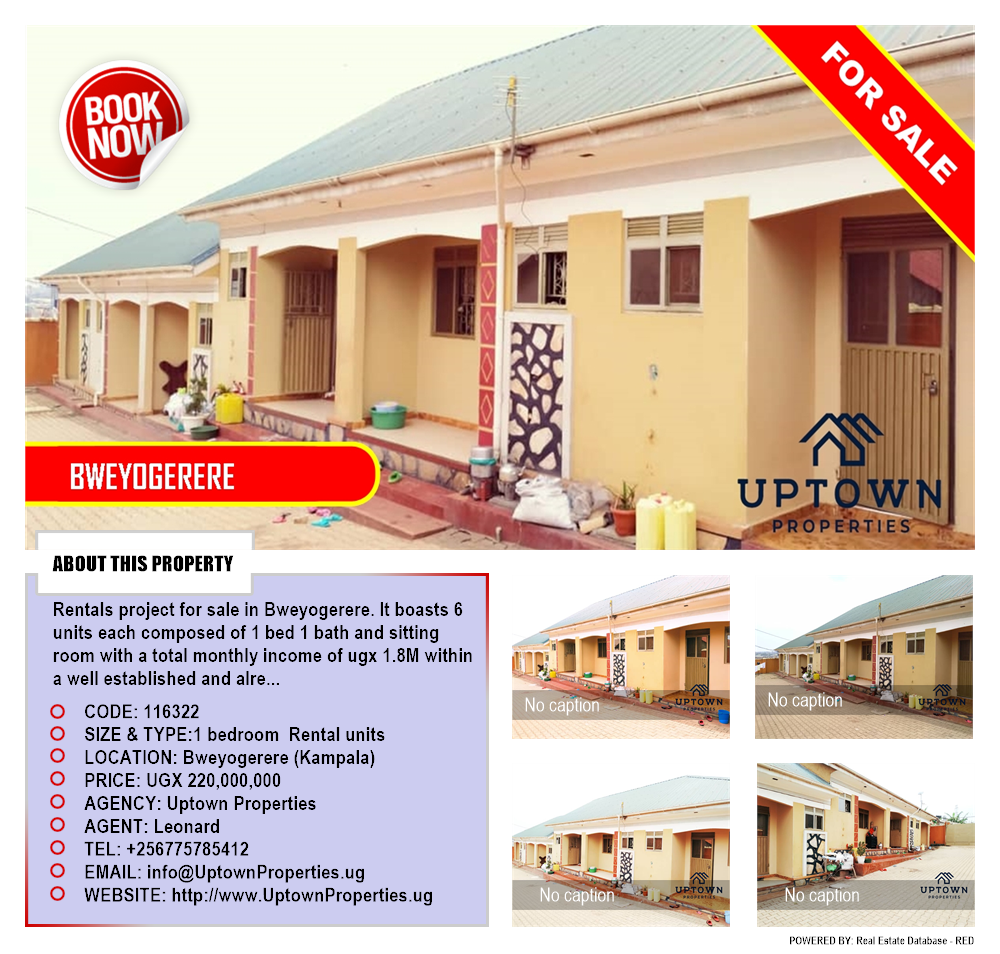 1 bedroom Rental units  for sale in Bweyogerere Kampala Uganda, code: 116322