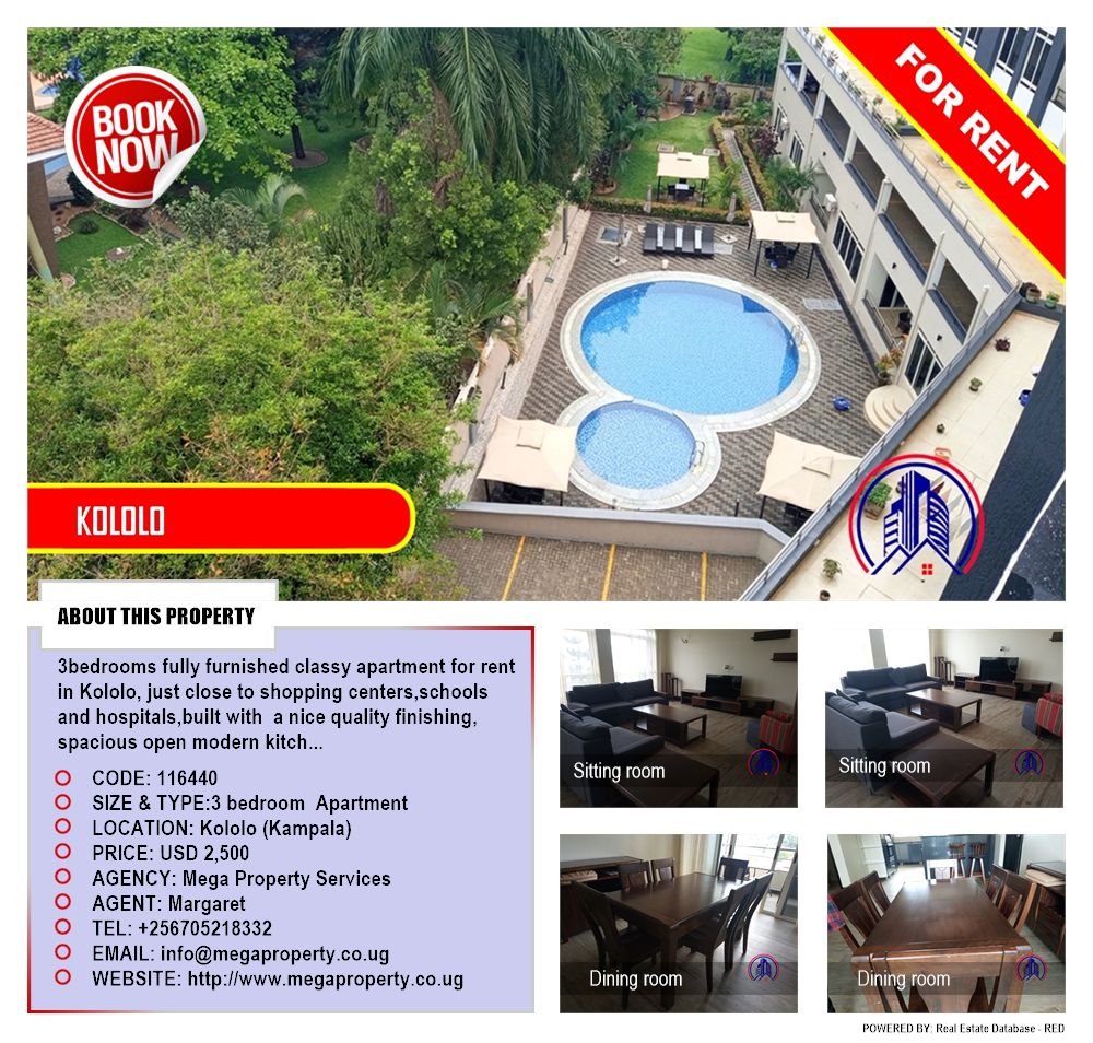 3 bedroom Apartment  for rent in Kololo Kampala Uganda, code: 116440