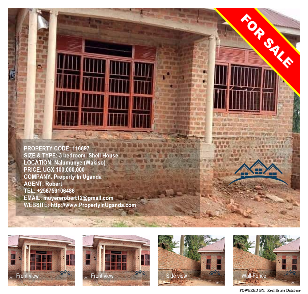 3 bedroom Shell House  for sale in Nalumunye Wakiso Uganda, code: 116697