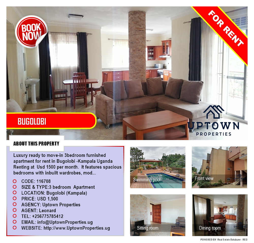 3 bedroom Apartment  for rent in Bugoloobi Kampala Uganda, code: 116708