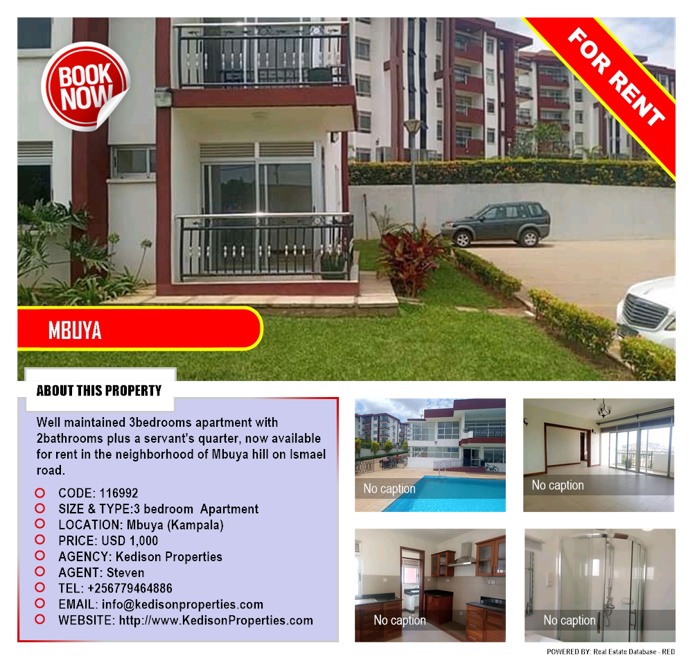 3 bedroom Apartment  for rent in Mbuya Kampala Uganda, code: 116992