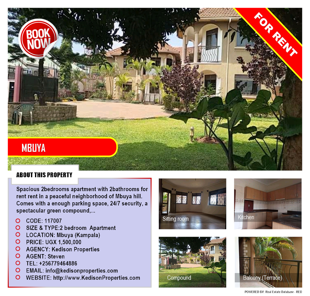 2 bedroom Apartment  for rent in Mbuya Kampala Uganda, code: 117007