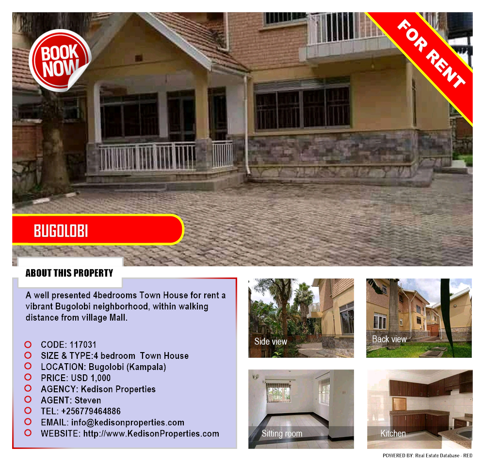 4 bedroom Town House  for rent in Bugoloobi Kampala Uganda, code: 117031