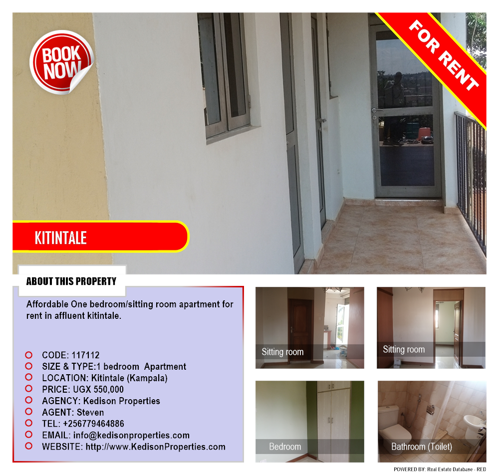 1 bedroom Apartment  for rent in Kitintale Kampala Uganda, code: 117112