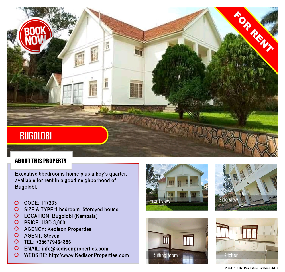 1 bedroom Storeyed house  for rent in Bugoloobi Kampala Uganda, code: 117233