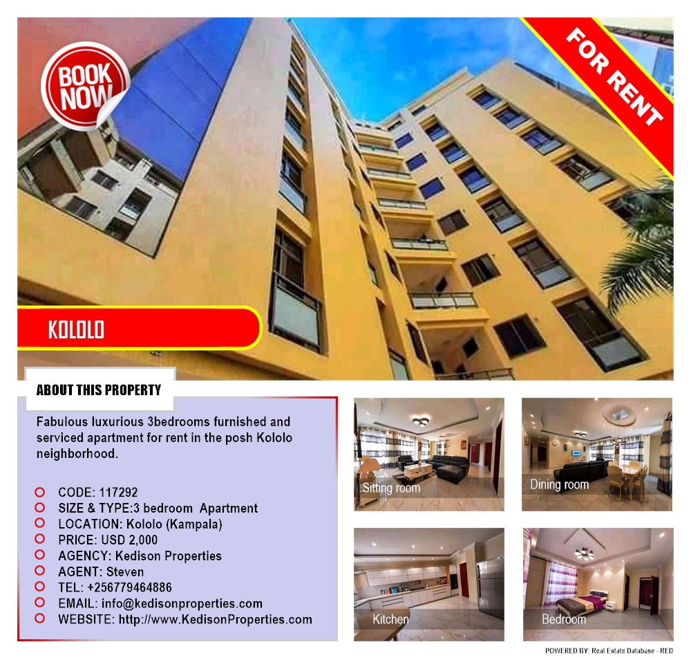 3 bedroom Apartment  for rent in Kololo Kampala Uganda, code: 117292