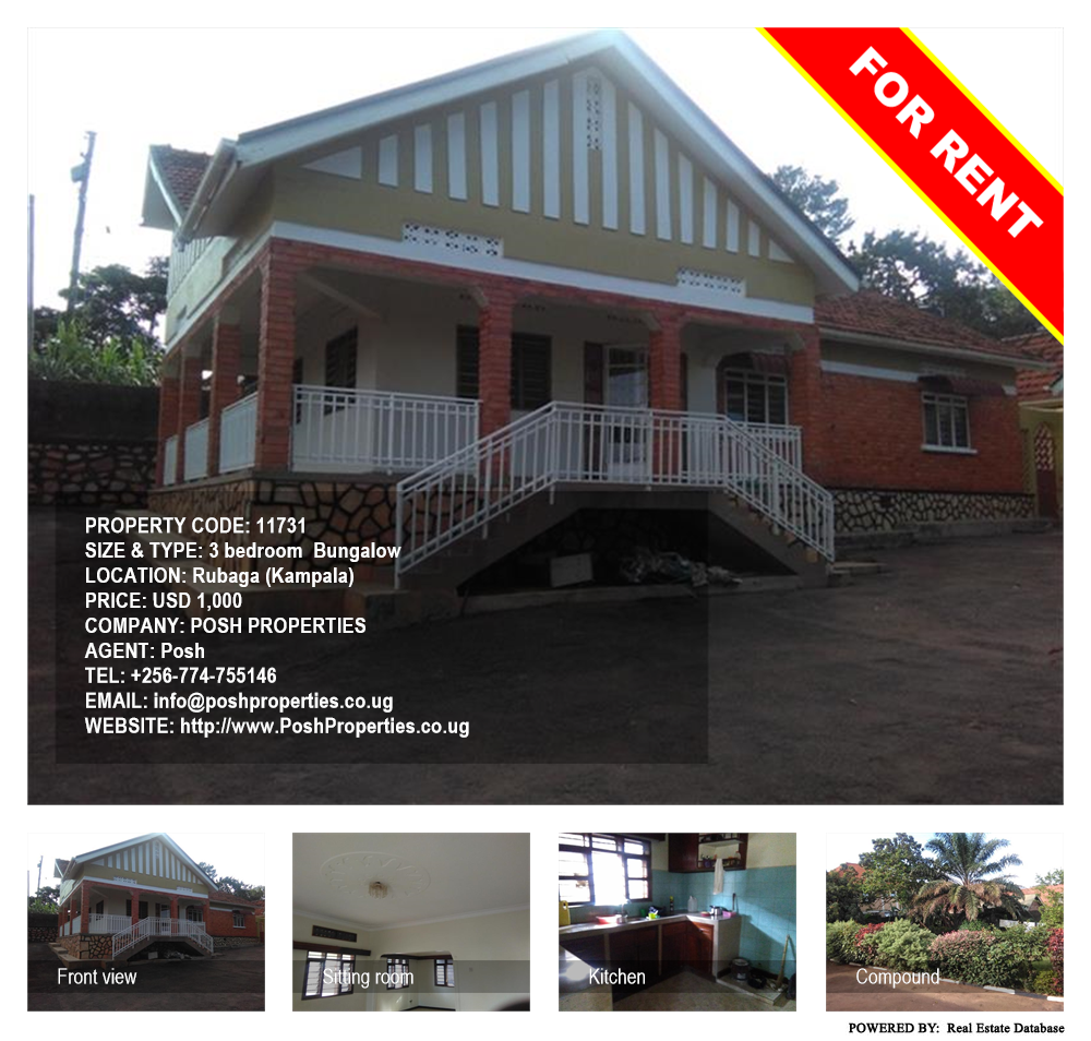 3 bedroom Bungalow  for rent in Rubaga Kampala Uganda, code: 11731