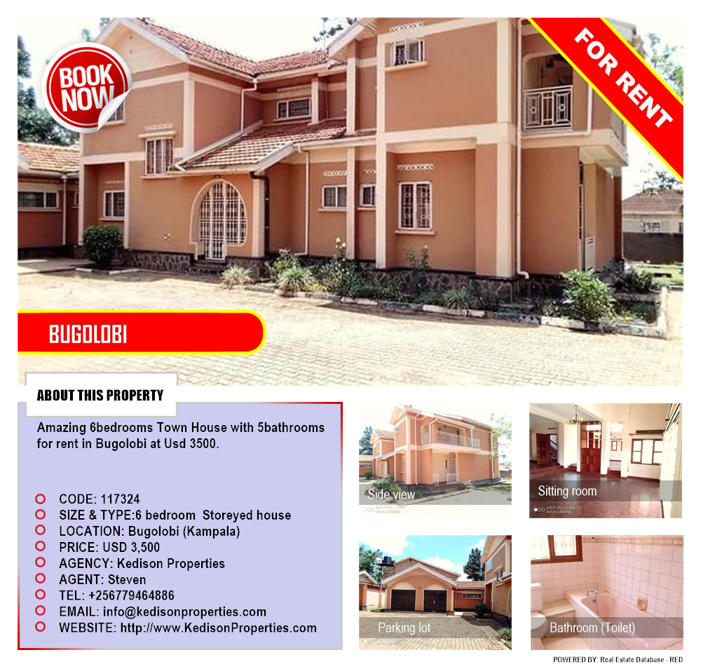 6 bedroom Storeyed house  for rent in Bugoloobi Kampala Uganda, code: 117324