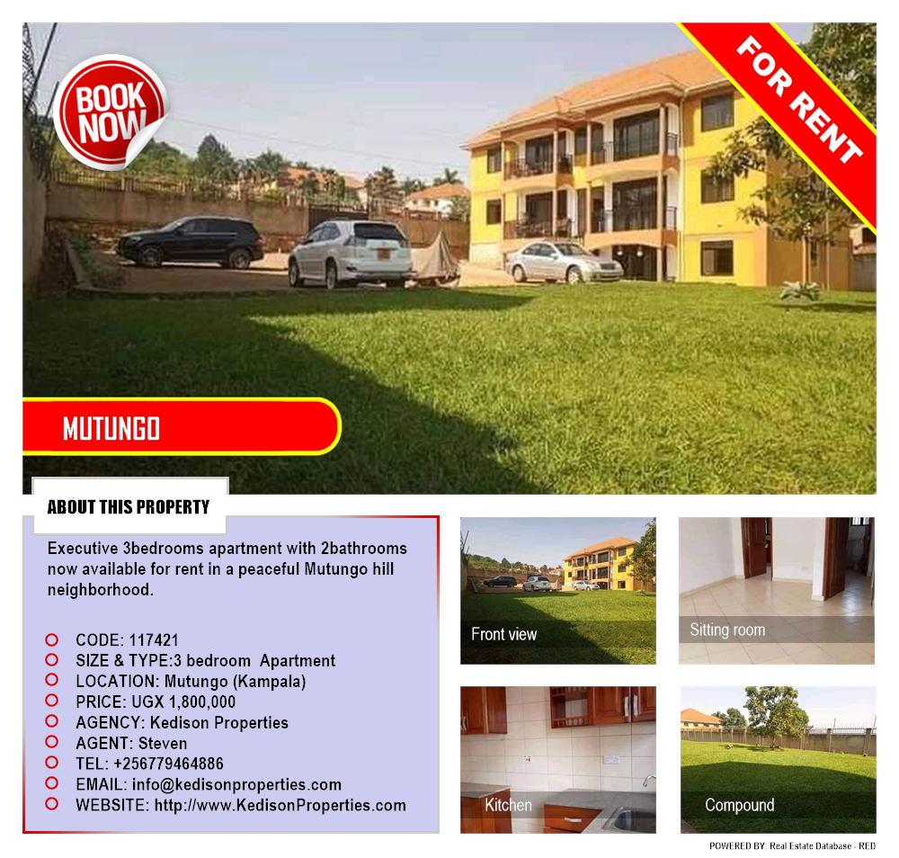 3 bedroom Apartment  for rent in Mutungo Kampala Uganda, code: 117421