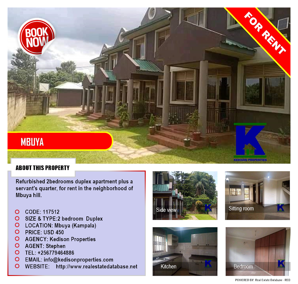 2 bedroom Duplex  for rent in Mbuya Kampala Uganda, code: 117512
