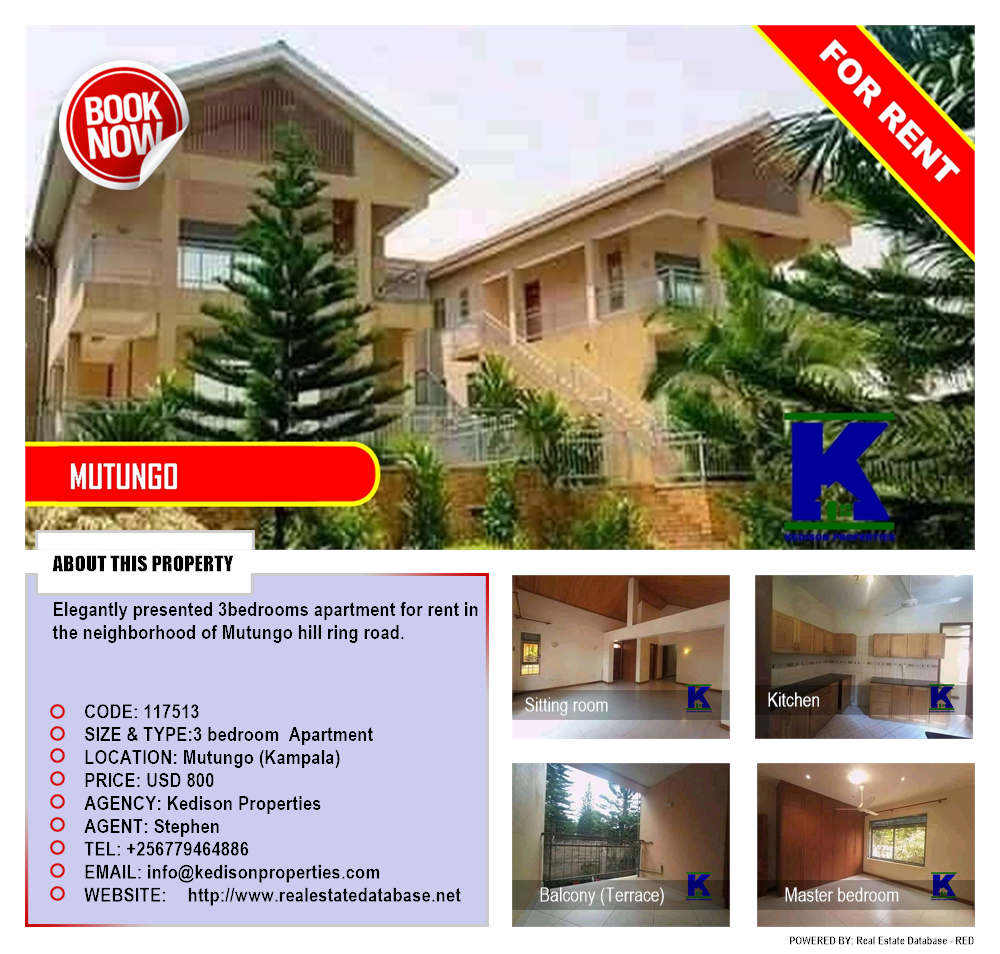 3 bedroom Apartment  for rent in Mutungo Kampala Uganda, code: 117513