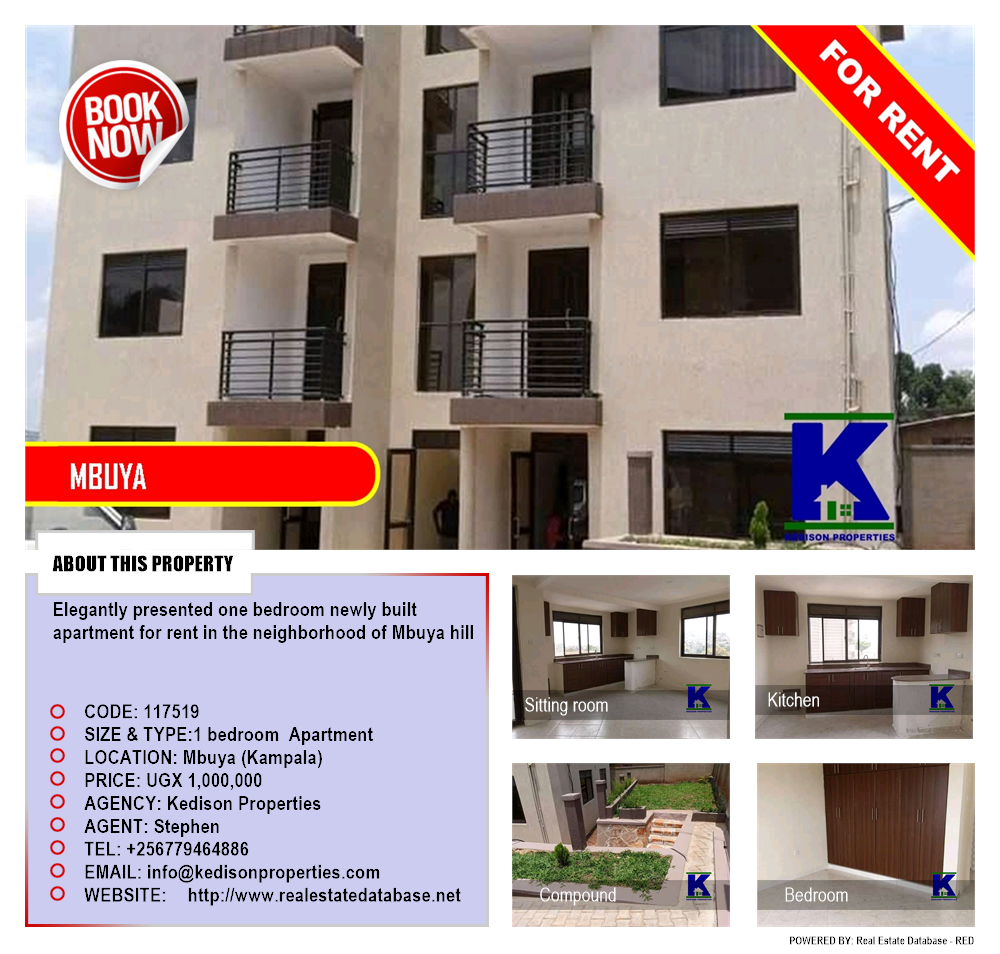 1 bedroom Apartment  for rent in Mbuya Kampala Uganda, code: 117519