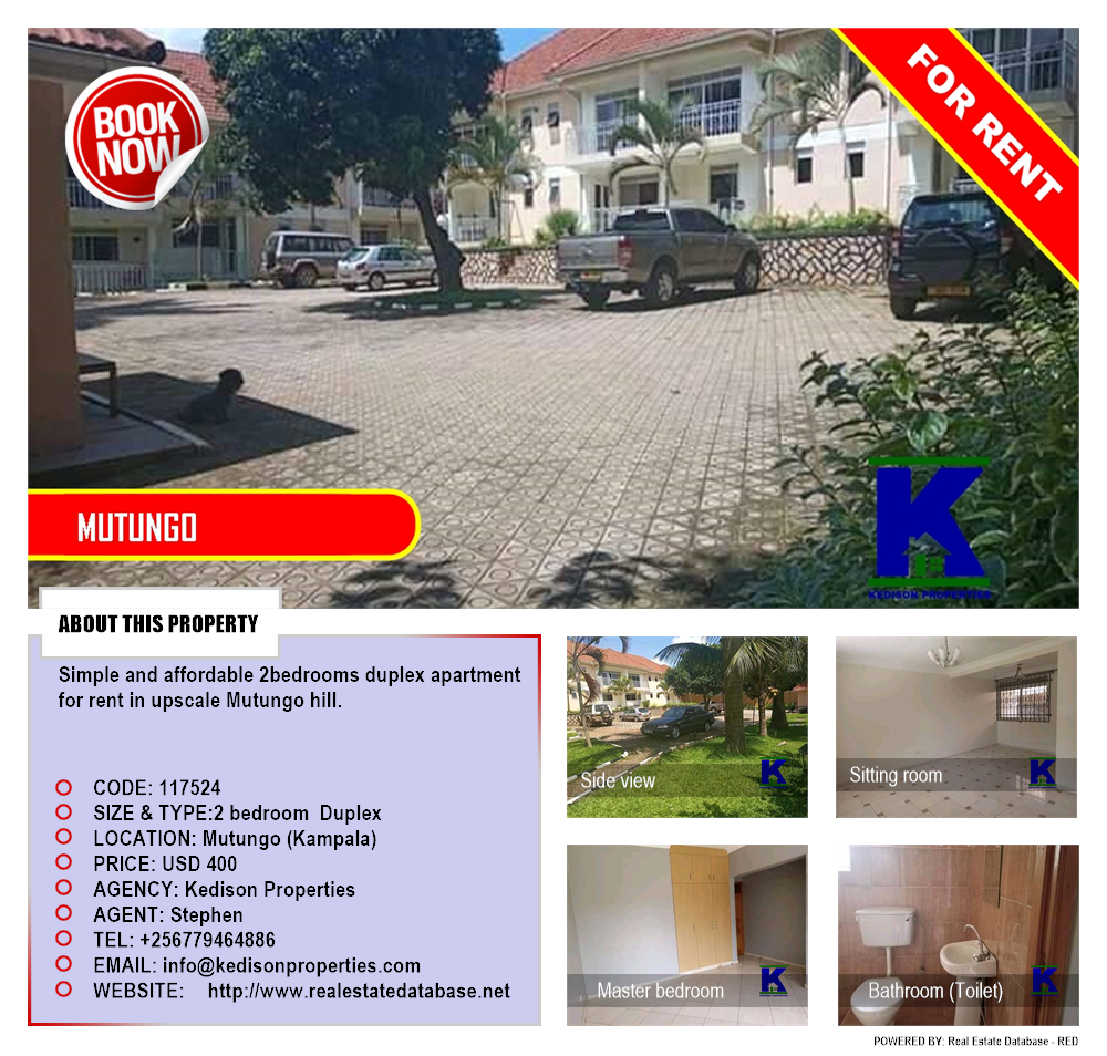 2 bedroom Duplex  for rent in Mutungo Kampala Uganda, code: 117524