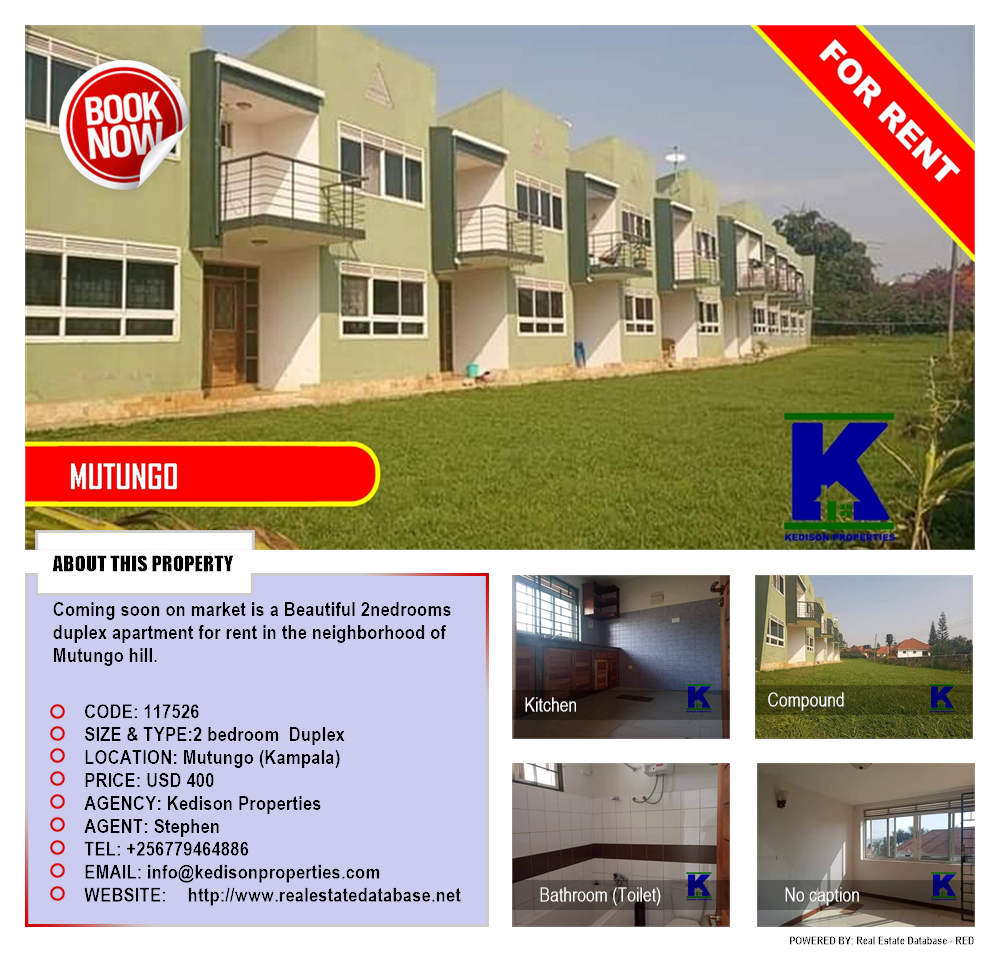 2 bedroom Duplex  for rent in Mutungo Kampala Uganda, code: 117526