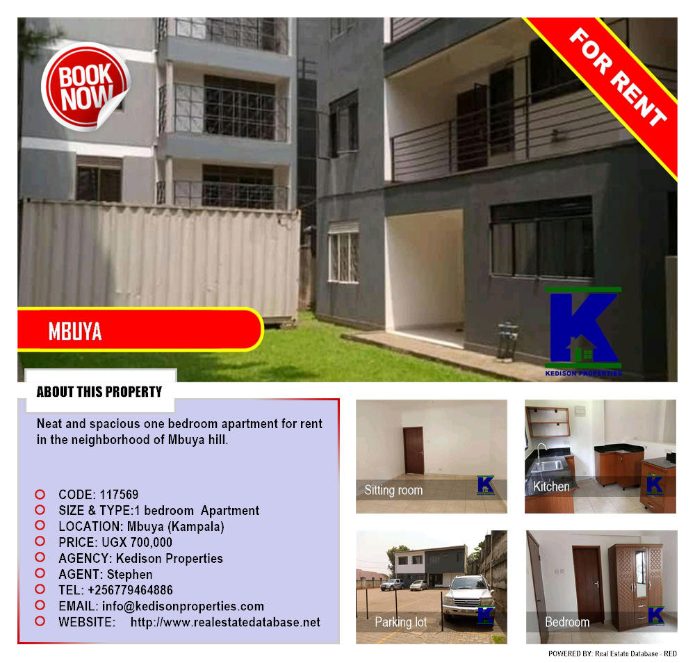 1 bedroom Apartment  for rent in Mbuya Kampala Uganda, code: 117569
