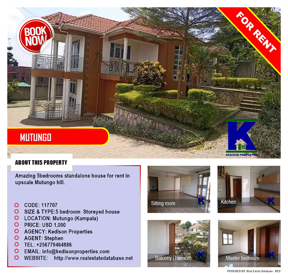 5 bedroom Storeyed house  for rent in Mutungo Kampala Uganda, code: 117707