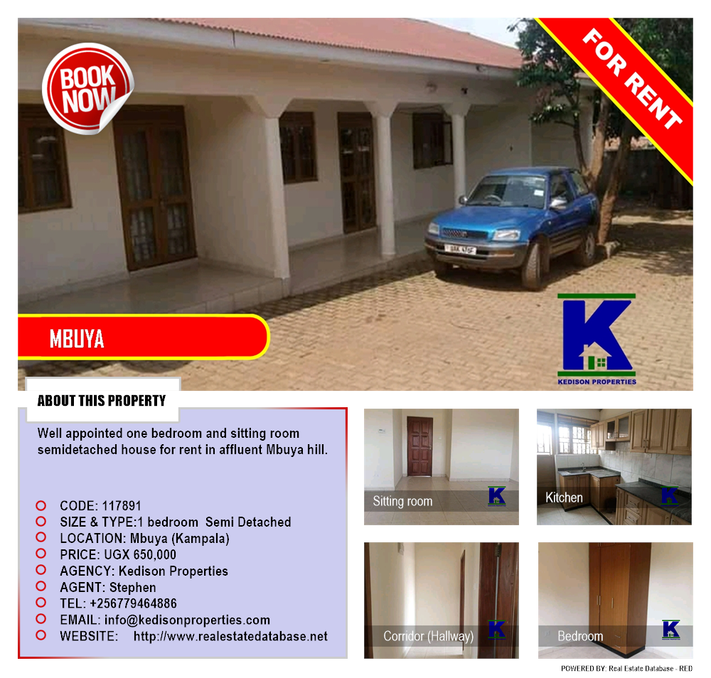 1 bedroom Semi Detached  for rent in Mbuya Kampala Uganda, code: 117891