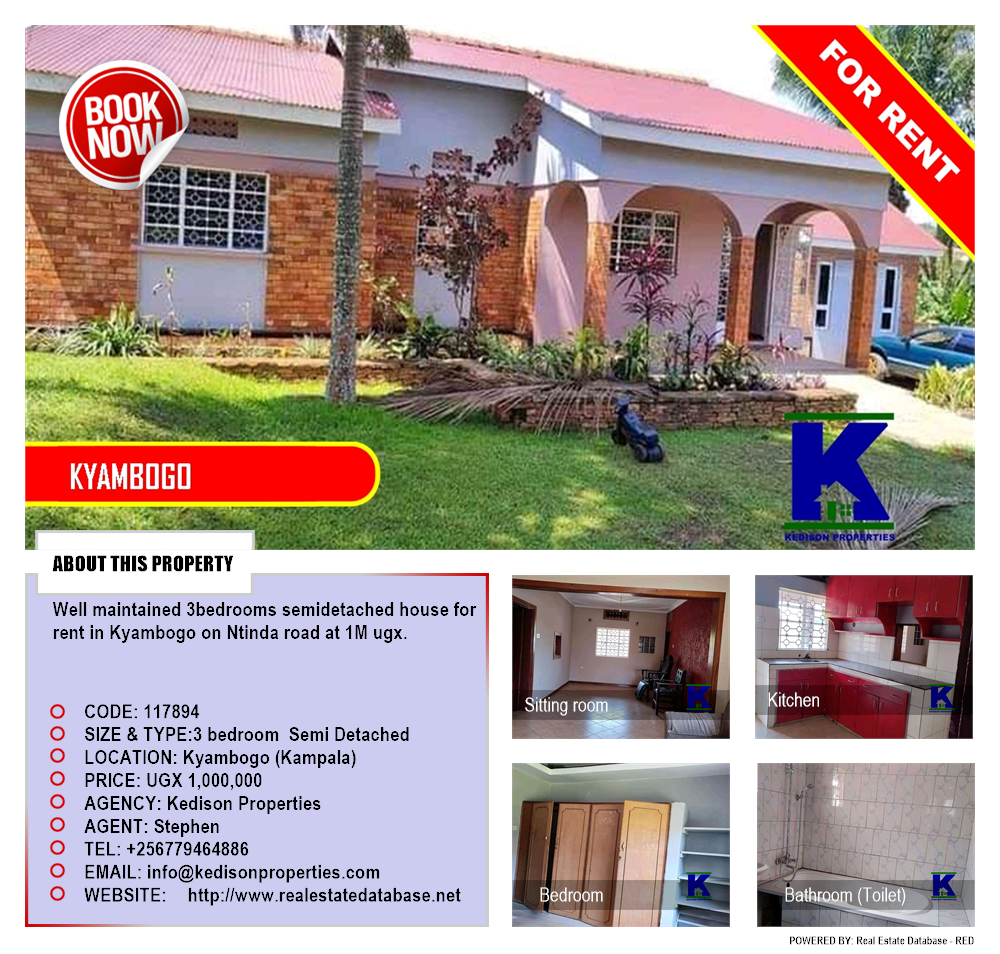 3 bedroom Semi Detached  for rent in Kyambogo Kampala Uganda, code: 117894