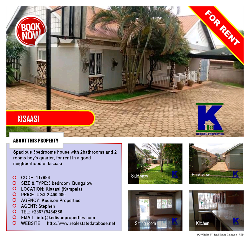 3 bedroom Bungalow  for rent in Kisaasi Kampala Uganda, code: 117996