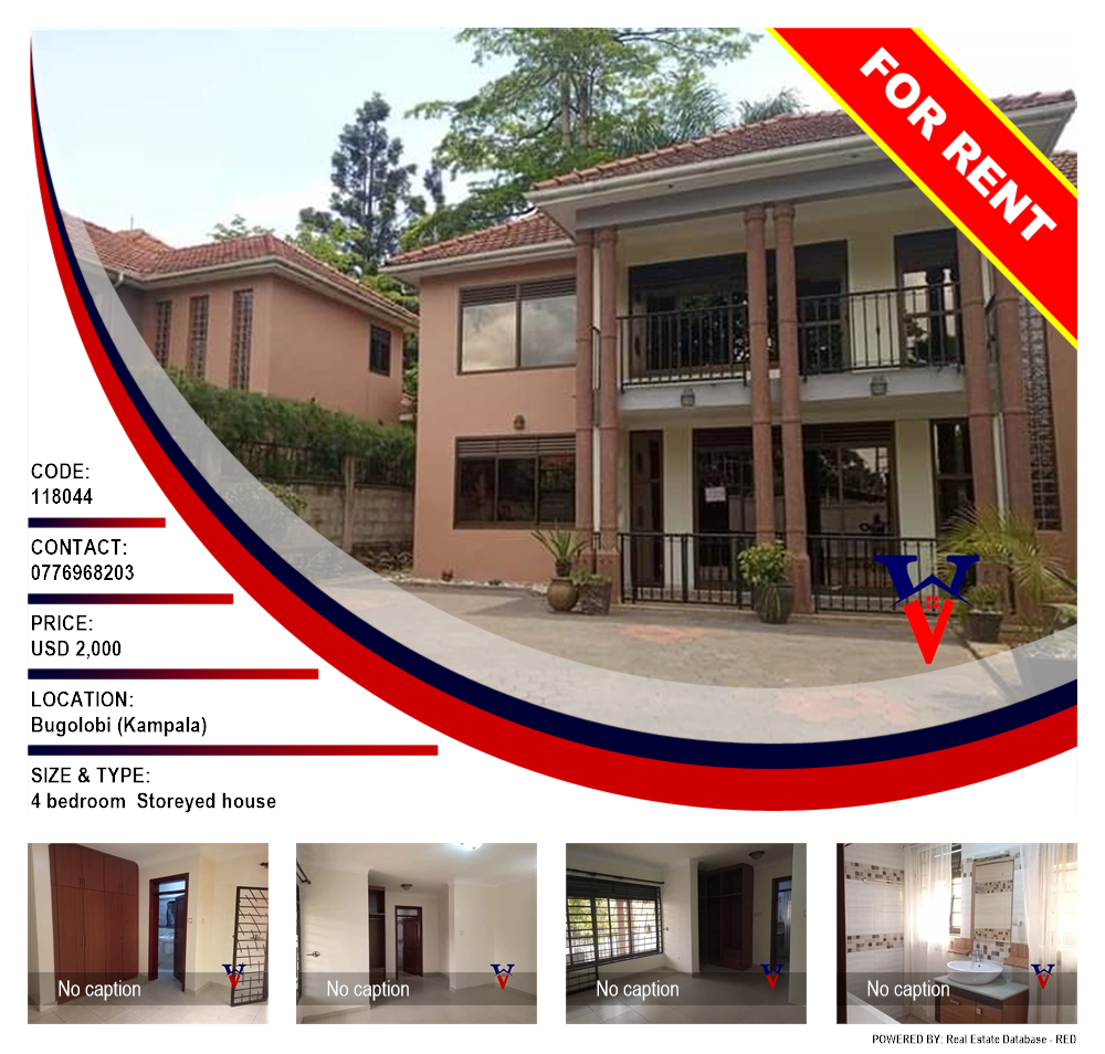 4 bedroom Storeyed house  for rent in Bugoloobi Kampala Uganda, code: 118044