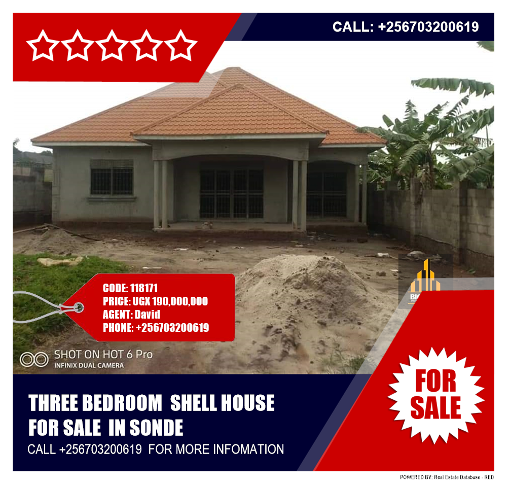 3 bedroom Shell House  for sale in Sonde Mukono Uganda, code: 118171