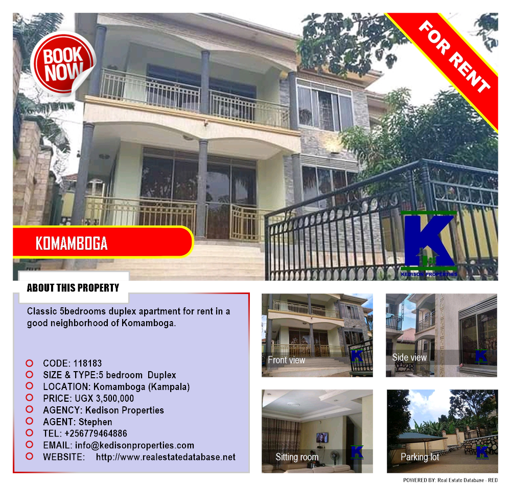 5 bedroom Duplex  for rent in Komamboga Kampala Uganda, code: 118183