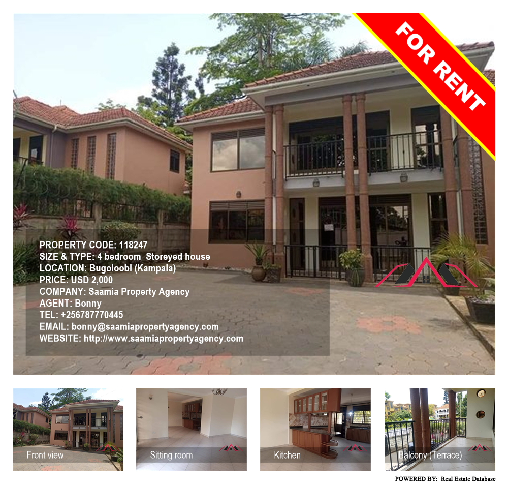 4 bedroom Storeyed house  for rent in Bugoloobi Kampala Uganda, code: 118247