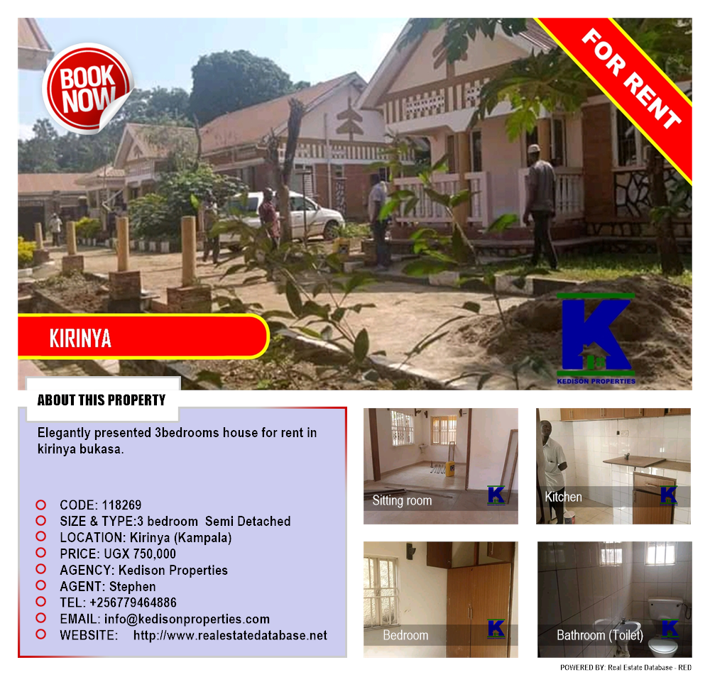 3 bedroom Semi Detached  for rent in Kirinya Kampala Uganda, code: 118269