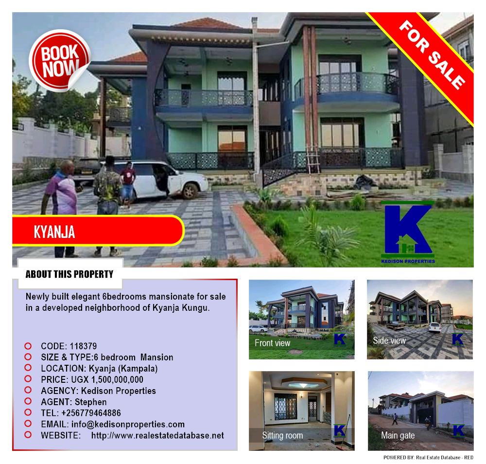 6 bedroom Mansion  for sale in Kyanja Kampala Uganda, code: 118379