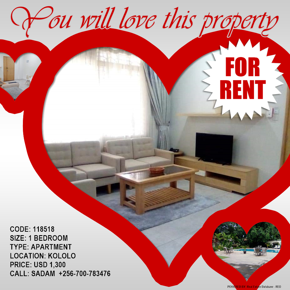 1 bedroom Apartment  for rent in Kololo Kampala Uganda, code: 118518