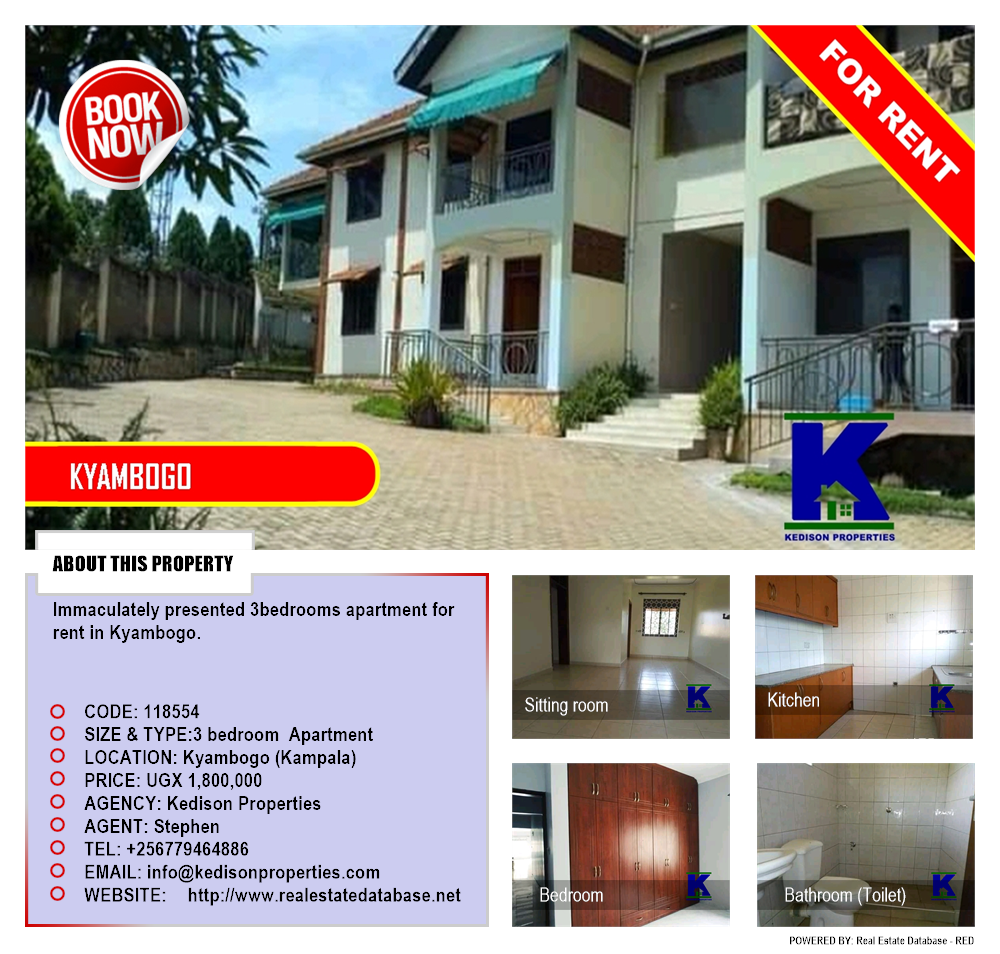 3 bedroom Apartment  for rent in Kyambogo Kampala Uganda, code: 118554