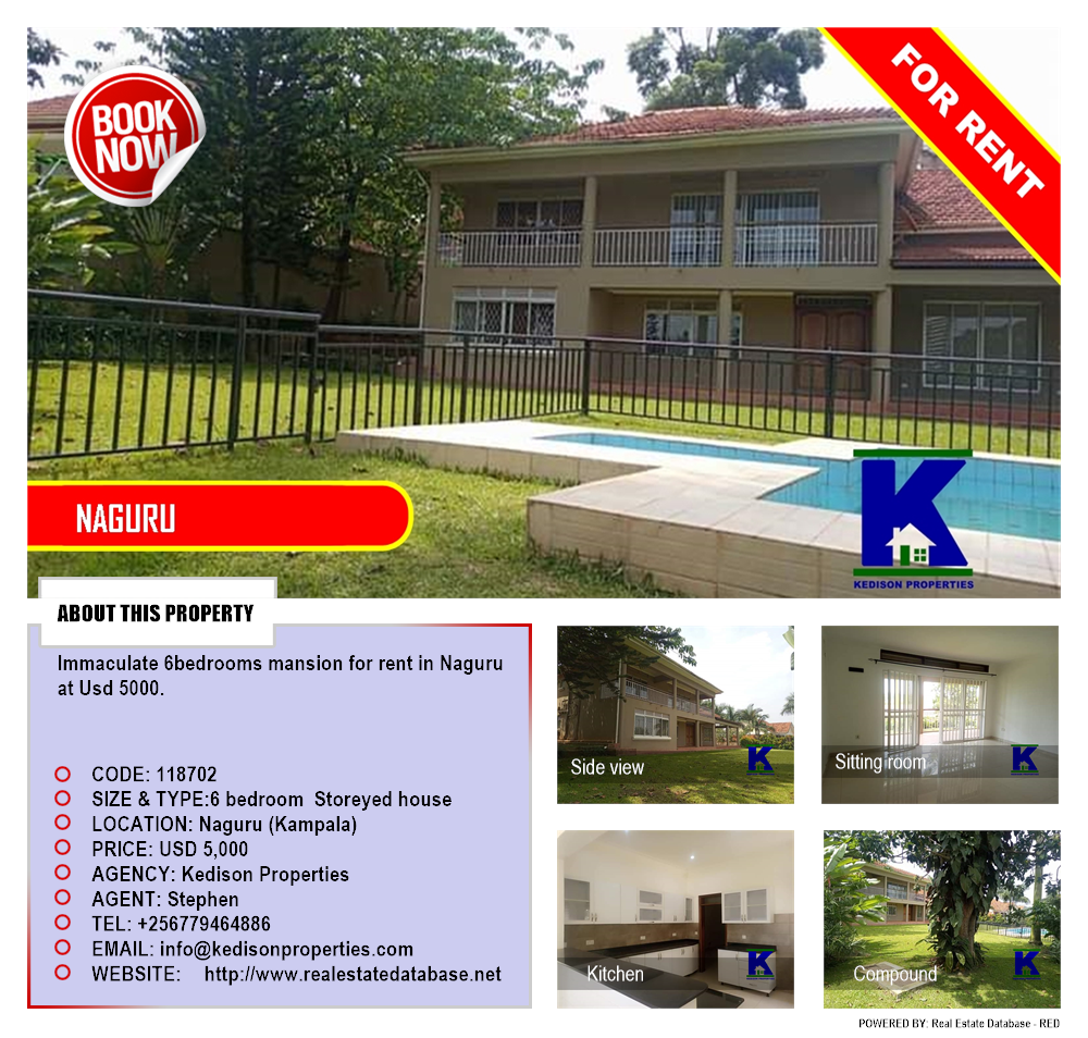 6 bedroom Storeyed house  for rent in Naguru Kampala Uganda, code: 118702