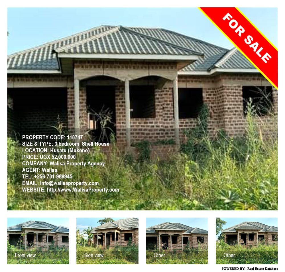 3 bedroom Shell House  for sale in Kusatu Mukono Uganda, code: 118747
