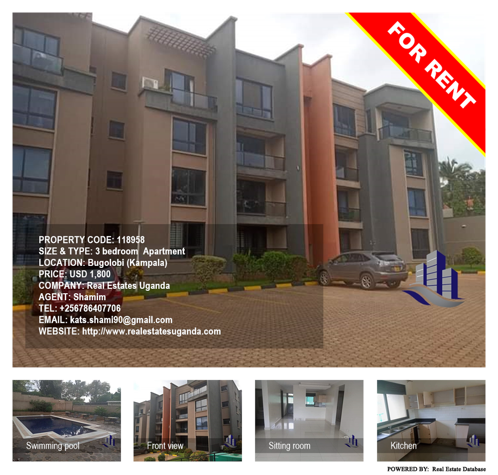 3 bedroom Apartment  for rent in Bugoloobi Kampala Uganda, code: 118958