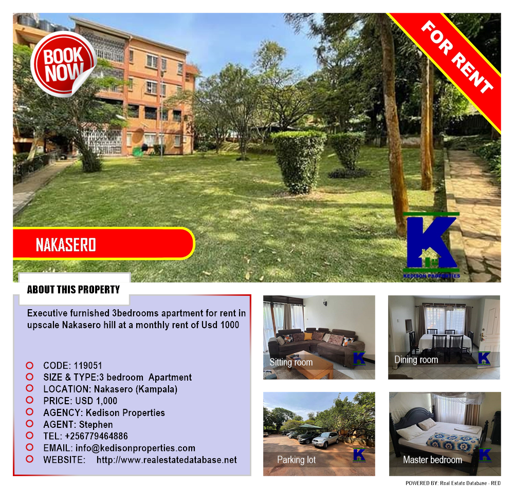 3 bedroom Apartment  for rent in Nakasero Kampala Uganda, code: 119051