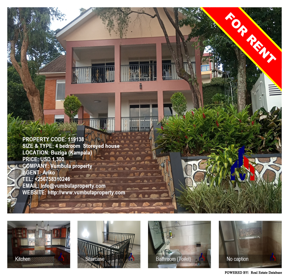 4 bedroom Storeyed house  for rent in Buziga Kampala Uganda, code: 119138