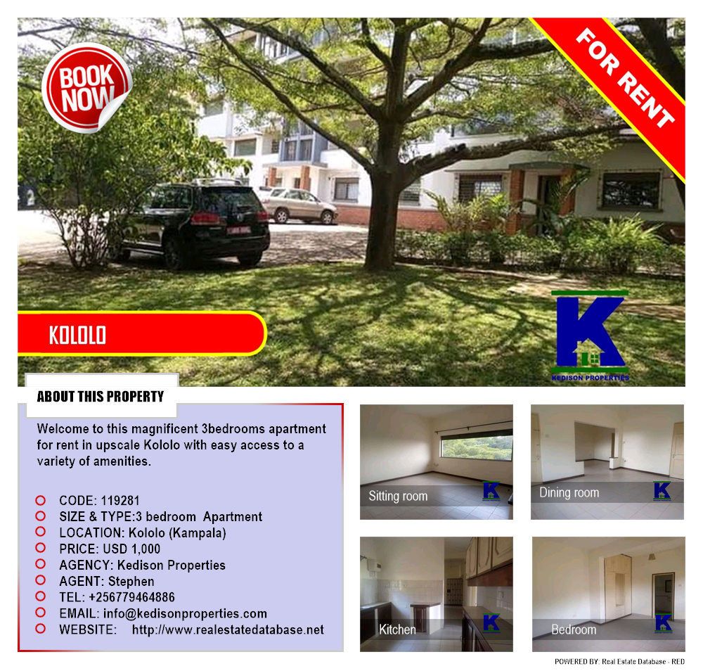 3 bedroom Apartment  for rent in Kololo Kampala Uganda, code: 119281