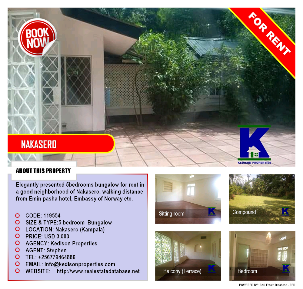 5 bedroom Bungalow  for rent in Nakasero Kampala Uganda, code: 119554