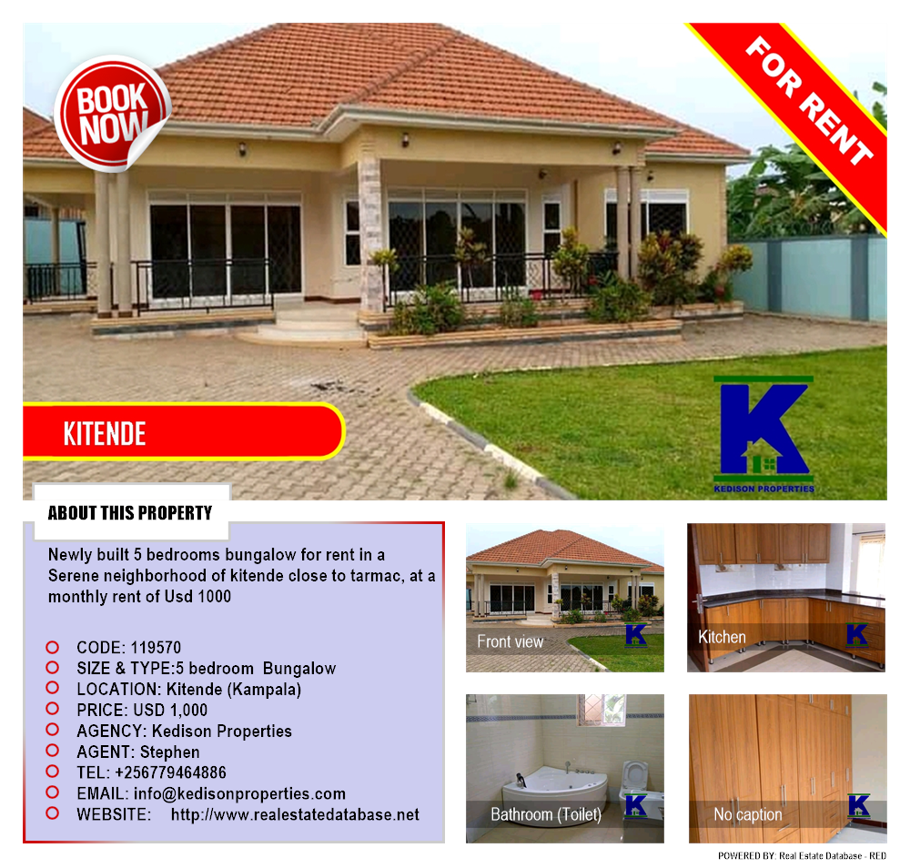 5 bedroom Bungalow  for rent in Kitende Kampala Uganda, code: 119570