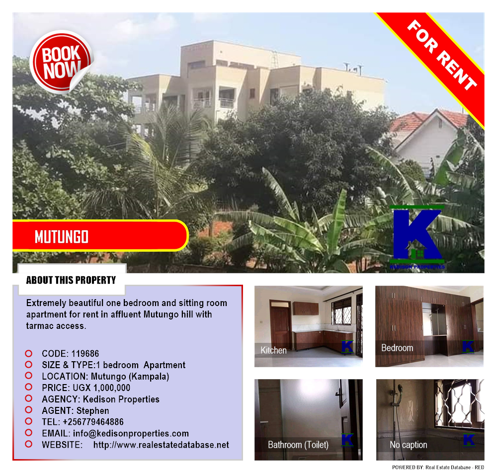 1 bedroom Apartment  for rent in Mutungo Kampala Uganda, code: 119686