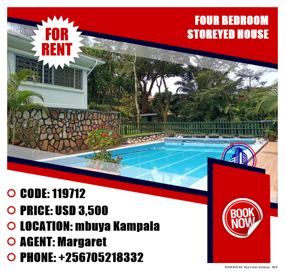 4 bedroom Storeyed house  for rent in Mbuya Kampala Uganda, code: 119712