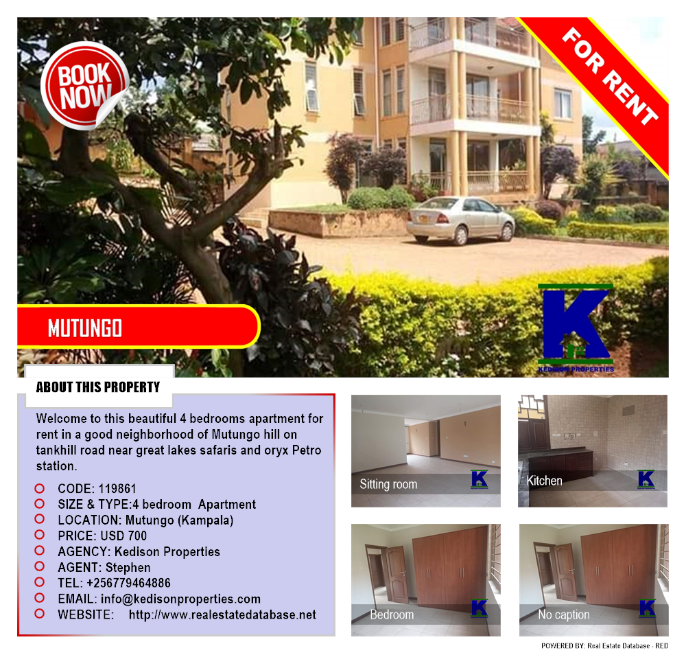 4 bedroom Apartment  for rent in Mutungo Kampala Uganda, code: 119861