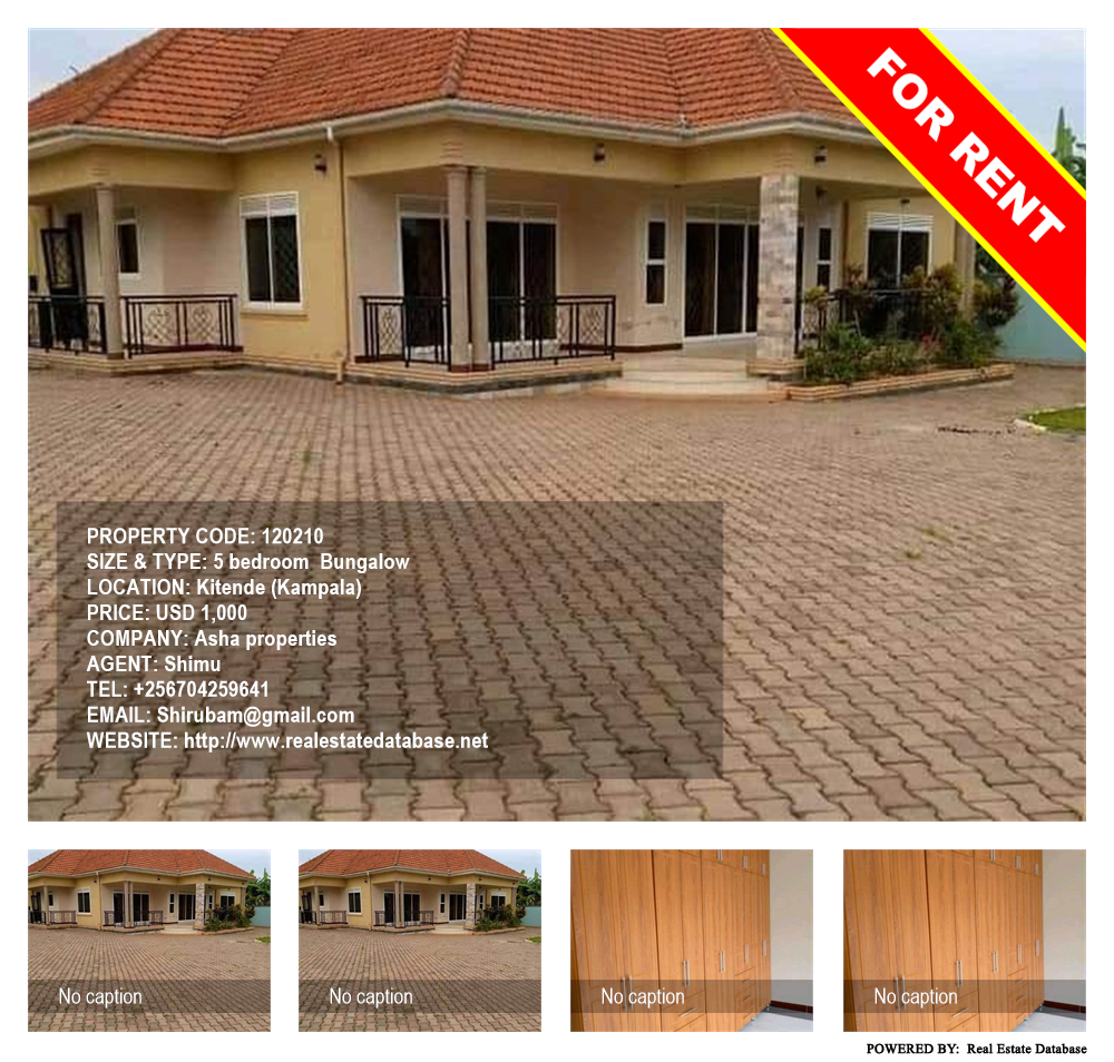 5 bedroom Bungalow  for rent in Kitende Kampala Uganda, code: 120210