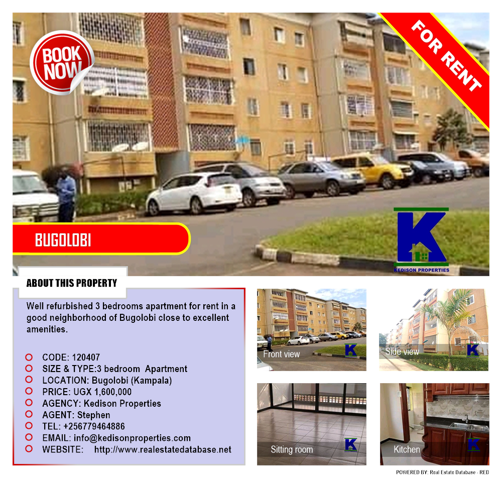 3 bedroom Apartment  for rent in Bugoloobi Kampala Uganda, code: 120407